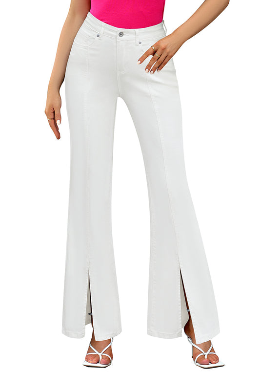 ComfiJean Women's High Waist Jeans with Front Seam Detail and Stylish Split Hem Flared Leg Jeans