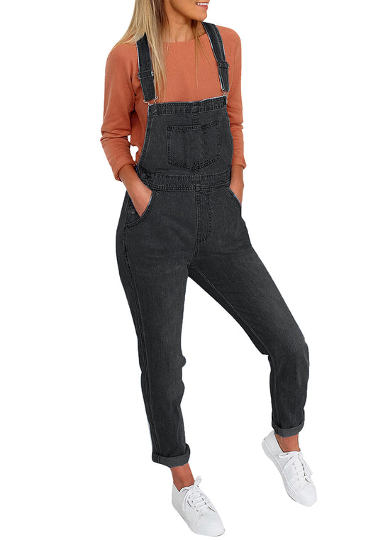 ComfiJean Women’s Denim Overalls Button Front Design Comfort Stretch Fit Casual Bib Overalls Jeans Jumpsuit Pants